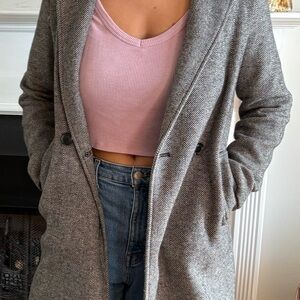 Bershka Gray Herringbone Trench Coat